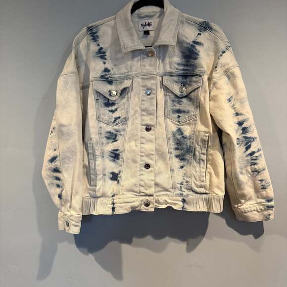 Vylette Women’s Tie-Dye Denim Jacket Size Small Button Front Cream Blue - Picture 1 of 3
